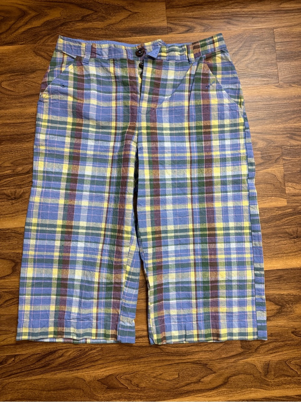 Free People Women's Plaid Cropped Pants - Blue, Green & Yellow